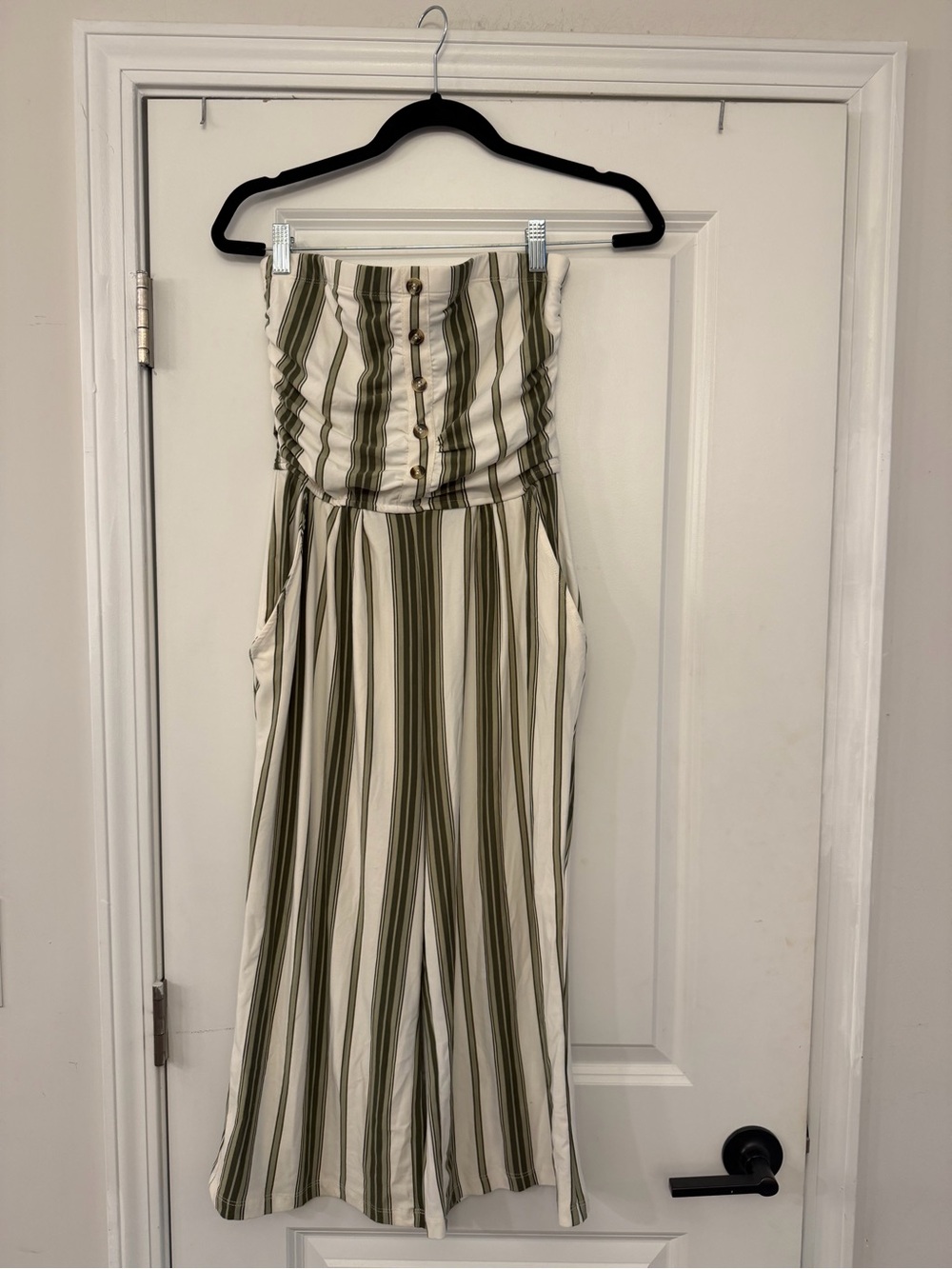 Justice Olive & Cream Strapless Button-Front Jumpsuit